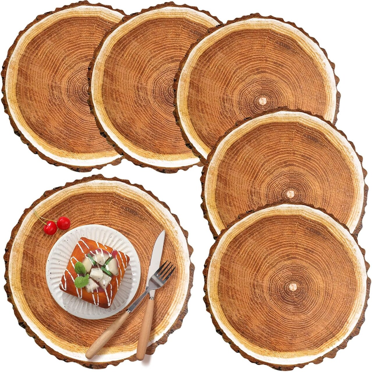 100 Pcs Disposable Slice Paper Place Mats Vintage Round Rustic Slices Place Mat for Summer Spring Fall Dinner Country Farmhouse Table Setting Wedding Party Table Pastoral Style Decor